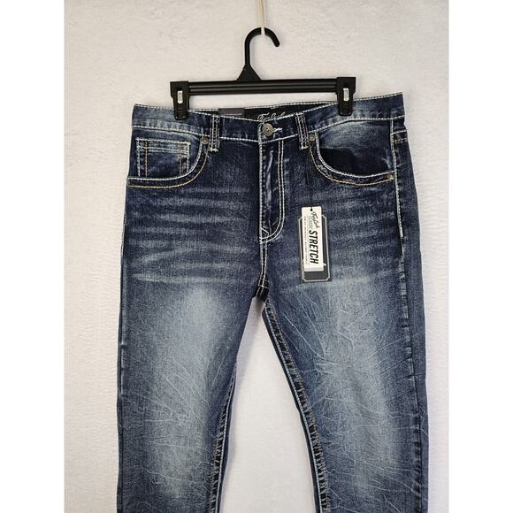 True Luck Jeans Slim Fit Men's Sz 34x30‎ Medium Wash Embroided Flap Pockets Nwt. - Picture 5 of 10